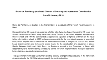 Bruno de Pontfarcy appointed Director of Security and operational Coordination from 20 January 2010