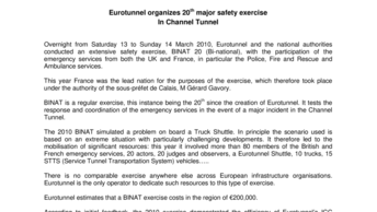Eurotunnel organizes 20th major safety exercise  In Channel Tunnel