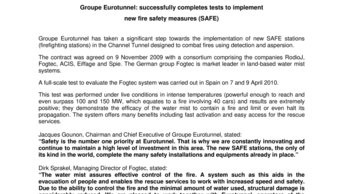 Groupe Eurotunnel: successfully completes tests to implement  new fire safety measures (SAFE)