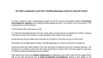 Air traffic suspended: more than 100,000 passengers switch to Channel Tunnel