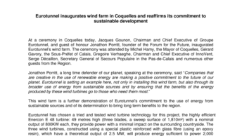 Eurotunnel inaugurates wind farm in Coquelles and reaffirms its commitment to sustainable development
