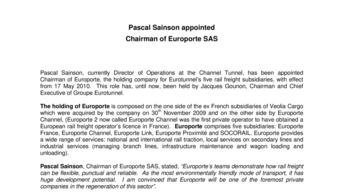 Pascal Sainson appointed  Chairman of Europorte SAS