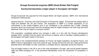 Groupe Eurotunnel acquires GBRf (Great Britain Rail Freight)  Eurotunnel becomes a major player in European rail freight