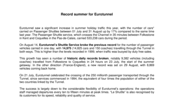 Record summer for Eurotunnel
