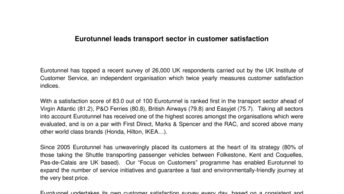 Eurotunnel leads transport sector in customer satisfaction
