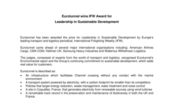 Eurotunnel wins IFW Award for  Leadership in Sustainable Development