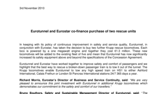 Eurotunnel and Eurostar co-finance purchase of two rescue units