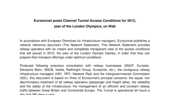 Eurotunnel posts Channel Tunnel Access Conditions for 2012,  year of the London Olympics, on Web