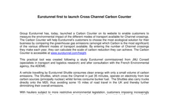Eurotunnel first to launch Cross Channel Carbon Counter