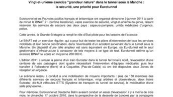 Vingt-et-unième exercice "grandeur nature" dans le tunnel sous la Manche :  la sécurité, une priorité pour Eurotunnel