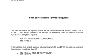 Bilan semestriel du contrat de liquidité