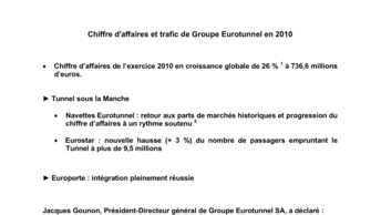 Chiffre d'affaires et trafic de Groupe Eurotunnel en 2010
