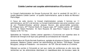 Colette Lewiner est cooptée administratrice d’Eurotunnel