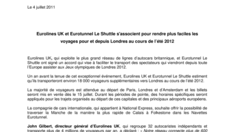Eurolines UK et Eurotunnel Le Shuttle s'associent pour rendre plus faciles les voyages pour et depuis Londres au cours de l’été 2012