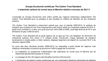 Groupe Eurotunnel certifié par The Carbon Trust Standard :  L’empreinte carbone du tunnel sous la Manche réduite à nouveau de 20,5 %