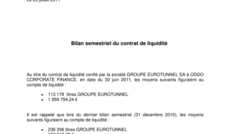 Bilan semestriel du contrat de liquidité