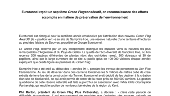 Eurotunnel reçoit un septième Green Flag consécutif, en reconnaissance des efforts accomplis en matière de préservation de l’environnement