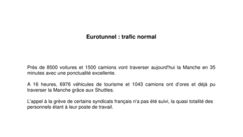 Eurotunnel : trafic normal