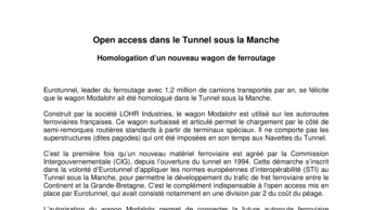 Open access dans le Tunnel sous la Manche - Homologation d’un nouveau wagon de ferroutage