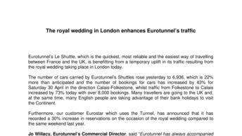 The royal wedding in London enhances Eurotunnel’s traffic