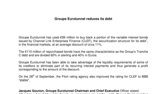 Groupe Eurotunnel reduces its debt