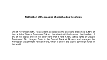 Notification of the crossing of shareholding thresholds