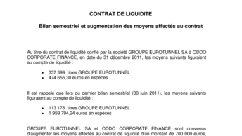 CONTRAT DE LIQUIDITE - Bilan semestriel et augmentation des moyens affectés au contrat