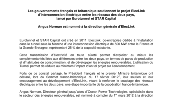 Les gouvernements français et britannique soutiennent le projet ElecLink d’interconnexion électrique entre les réseaux des deux pays, lancé par Eurotunnel et STAR Capital