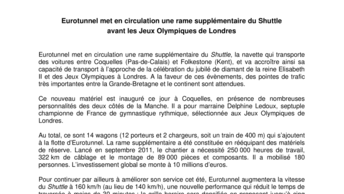 Eurotunnel met en circulation une rame supplémentaire du Shuttle avant les Jeux Olympiques de Londres