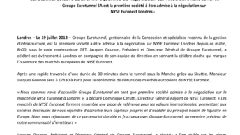 Eurotunnel célèbre sa première journée de négociation sur NYSE Euronext Londres