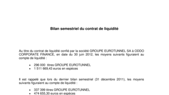 Bilan semestriel du contrat de liquidité
