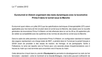 Eurotunnel et Alstom organisent des tests dynamiques avec la locomotive Prima II dans le tunnel sous la Manche