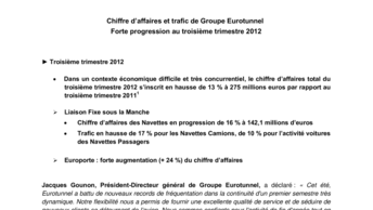 Chiffre d’affaires et trafic de Groupe Eurotunnel