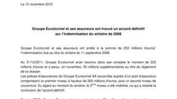 Groupe Eurotunnel et ses assureurs ont trouvé un accord définitif sur l’indemnisation du sinistre de 2008