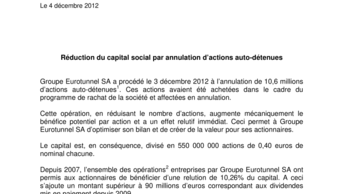 Réduction du capital social par annulation d’actions auto-détenues