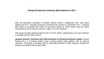 Groupe Eurotunnel continues debt reduction in 2011