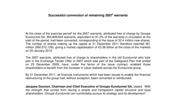 Successful conversion of remaining 2007 warrants
