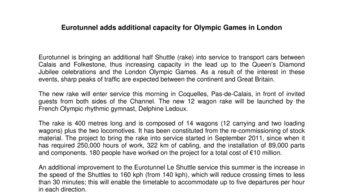 Eurotunnel adds additional capacity for Olympic Games in London