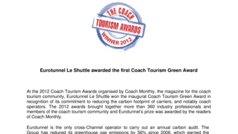 Eurotunnel Le Shuttle awarded the first Coach Tourism Green Award