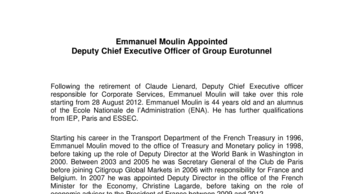 Emmanuel Moulin Appointed  Deputy Chief Executive Officer of Group Eurotunnel
