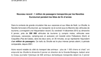 Nouveau record : 1 million de passagers transportés par les Navettes Eurotunnel pendant les fêtes de fin d’année