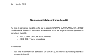 Bilan semestriel du contrat de liquidité