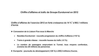 Chiffre d'affaires et trafic de Groupe Eurotunnel en 2012