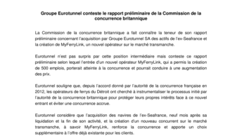 Groupe Eurotunnel conteste le rapport préliminaire de la Commission de la concurrence britannique