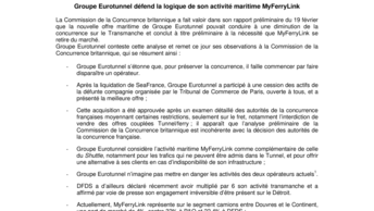 Groupe Eurotunnel défend la logique de son activité maritime MyFerryLink