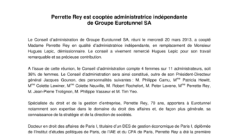 Perrette Rey est cooptée administratrice indépendante  de Groupe Eurotunnel SA