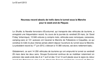 Nouveau record absolu de trafic dans le tunnel sous la Manche  pour le week-end de Pâques