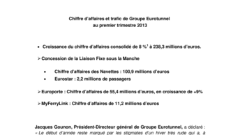 Chiffre d’affaires et trafic de Groupe Eurotunnel  au premier trimestre 2013