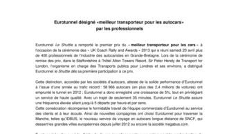 Eurotunnel désigné «meilleur transporteur pour les autocars»  par les professionnels