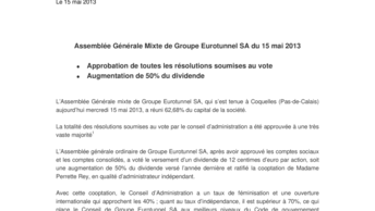 Assemblée Générale Mixte de Groupe Eurotunnel SA du 15 mai 2013